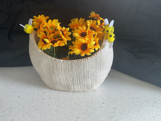 Zonnebloemenpotje met bijtjes 17 cm